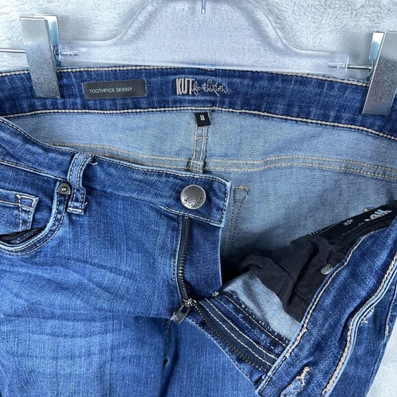 Kut from the Kloth Jeans Womens Size 8 Toothpick Skinny Distressed Denim Blue - Picture 4 of 10